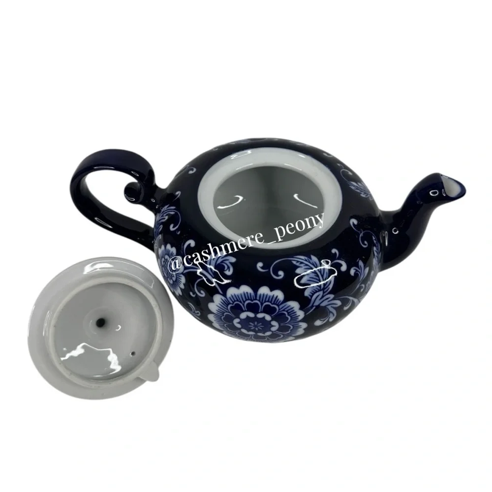 Pier 1 Cobalt Blue Mandarin Floral Tea Set - Tea Pot and 4 Cups